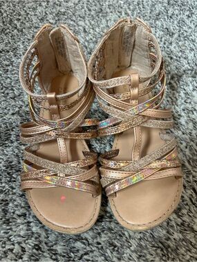 Cat & Jack Girls' Rose Gold Glitter & Holographic Strappy Sandals